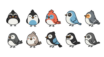 Cartoon birds collection cheerful expressions isolated white background