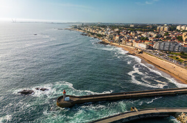 Aerial view of Douro river in  Porto, Portugal