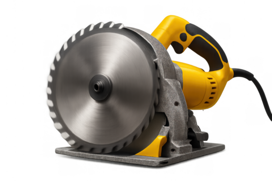 Circular saw power tool with a spinning blade, used for cutting wood and building materials, isolated on transparent background - Powered by Adobe