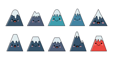 Cartoon mountain characters set smiling vector illustration isolated