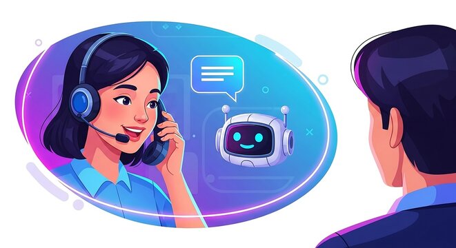 woman using chatbot for customer support providing online assistance in a call center illustrating ai technology and business solutions.