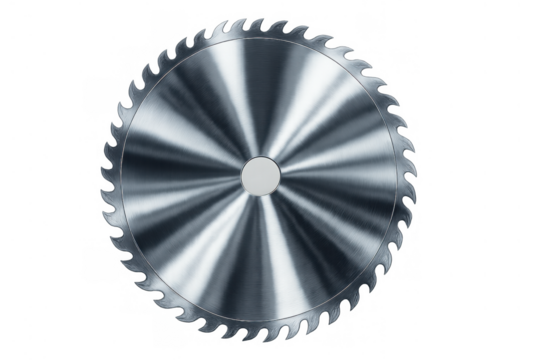 Circular saw blade made of sharp steel, cutting tool for woodworking and construction, industrial equipment with transparent background