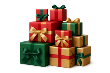 Colorful stacked presents with ribbons, holiday gifts for Christmas and seasonal celebrations