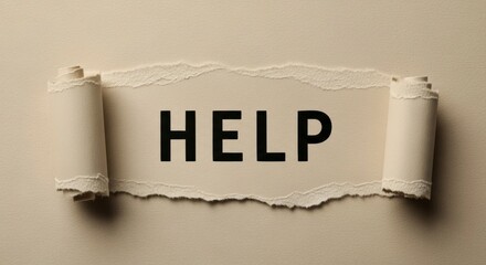 Word of Support: The word HELP is boldly displayed, revealing the message on a torn paper background, conveying an urgent need for assistance and support.