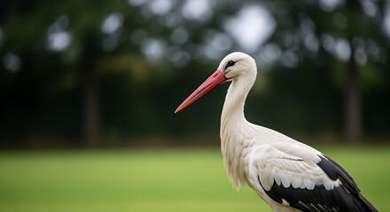 Fototapeta premium Beautiful Stork Resting Outdoors in Nature