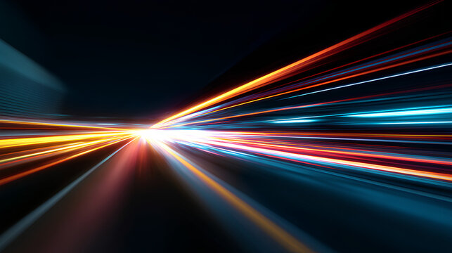Abstract bright laser beam line with dynamic highway traffic light trails, futuristic night motion streak and modern road speed concept. - Powered by Adobe