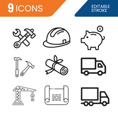 a collection of various icons including tools vehicles and objects depicted in silhouette high quality professional