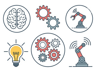 Robotic arms and gears illustrate the concept of artificial intelligence and industrial automation.