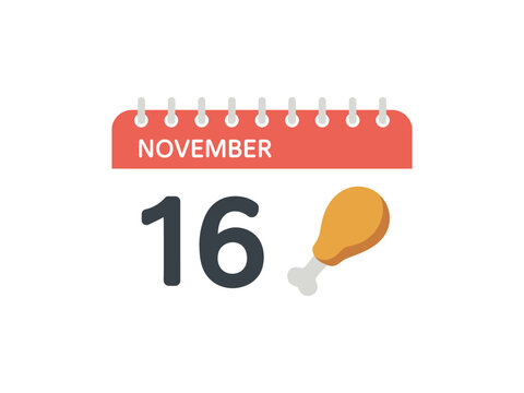 November 16th calendar icon with a turkey leg, representing a holiday meal.