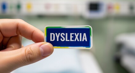 Dyslexia Awareness: A person delicately holds a sign labeled Dyslexia, subtly bringing attention to the often-misunderstood learning disability. It underscores the vital importance of acceptance.