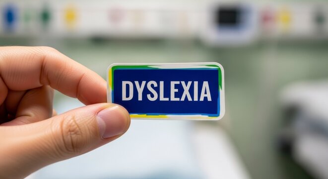 Dyslexia Awareness: A person delicately holds a sign labeled Dyslexia, subtly bringing attention to the often-misunderstood learning disability. It underscores the vital importance of acceptance.