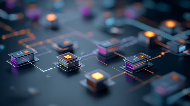 AI workflow automation artificial intelligence software interface nodes triggers data tool dashboard coding icon flow process technology 3d rendering. Stock Illustration