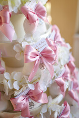 flower, gift, celebration, communion, party favor, sugared-almond, party, sweet, bow, almond, wedding, comfit, confection, sugar, background, ribbon, baptism, religion, colours, event, decoration, chi