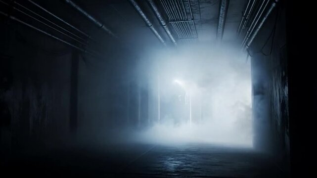 Eerie corridor with a glowing door beckoning exploration and mystery, perfect for suspenseful thrillers and atmospheric storytelling