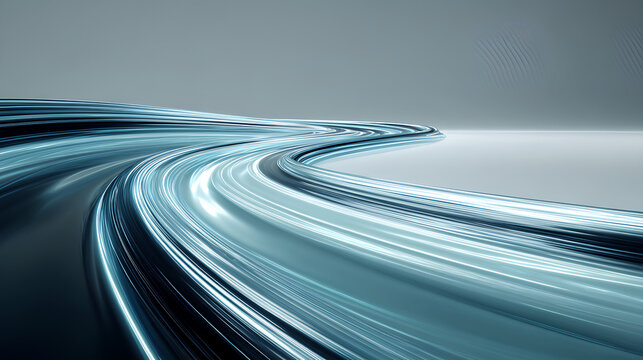 Air streak flows in soft looping ribbon. Winter wind sweeps across transparent composition. Speed glow effect simulates futuristic motion. Curved air path adds movement to layout. Stock Illustration