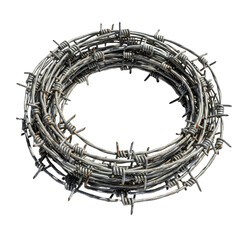 Barbed wire circle isolated on transparent background, PNG 