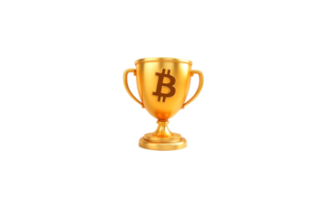 Golden Trophy with Bitcoin Logo on Transparent Background