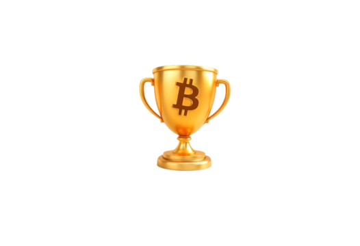 Golden Trophy with Bitcoin Logo on Transparent Background