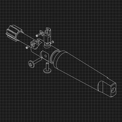 Mechanical engineering drawings. Tap tools, borer. Technical Design. Cover. Blueprint. Step Cutting Tool with Countersinking Function. Technical 3D Vector Illustration
