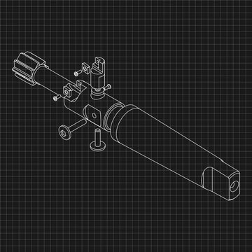 Mechanical engineering drawings. Tap tools, borer. Technical Design. Cover. Blueprint. Step Cutting Tool with Countersinking Function. Technical 3D Vector Illustration