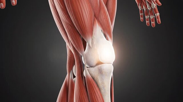 Human Anatomy Visualization, Detailed Look at the Knee Joint and Leg Muscles