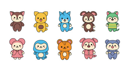 Cartoon animal characters collection adorable creatures playful illustration