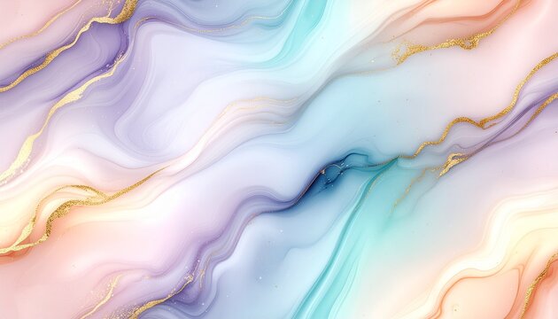 Abstract pastel marble with lavender, mint, and gold tones, soft gradient lighting, fluid paint pattern, seamless texture
