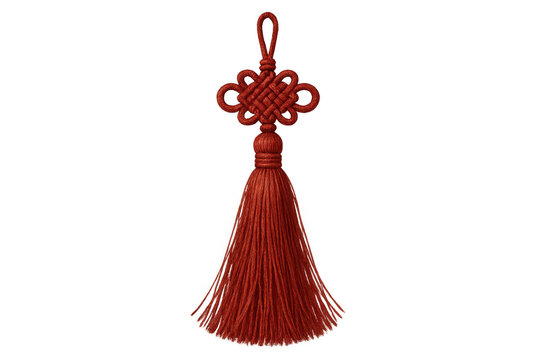 Red chinese knot tassel decorating for good luck and prosperity. Traditional asian ornament on transparent background