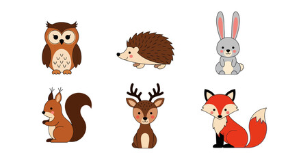 Cartoon animal illustrations owl hedgehog rabbit squirrel deer fox collection