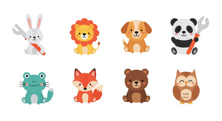 Cartoon animals collection diverse creatures illustration flat design