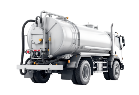 White Industrial Vacuum Tanker Truck on Transparent Background