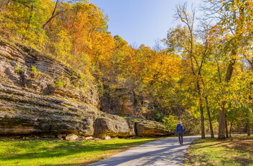Sunny view of the beautiful autumn landscape in Dogwood Canyon Nature Park