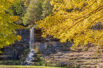 Sunny view of the beautiful autumn landscape in Dogwood Canyon Nature Park