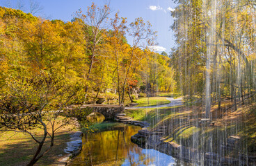 Sunny view of the beautiful autumn landscape in Dogwood Canyon Nature Park