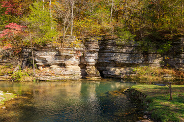 Sunny view of the beautiful autumn landscape in Dogwood Canyon Nature Park