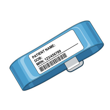 Hospital wristband medical identification tag illustration for patient safety concept, healthcare presentation, or hospital administration