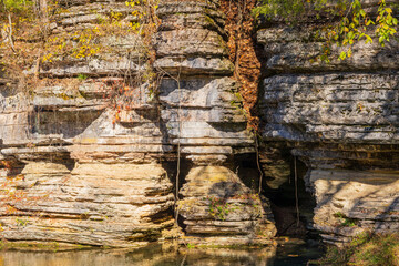 Sunny view of the beautiful autumn landscape in Dogwood Canyon Nature Park