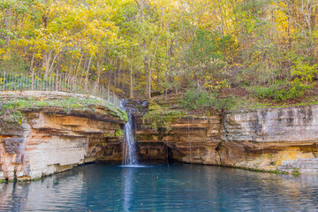 Sunny view of the beautiful autumn landscape in Dogwood Canyon Nature Park