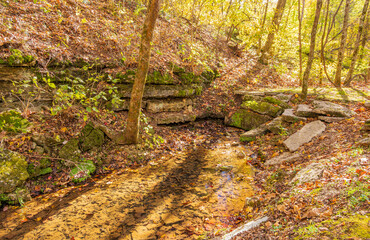 Sunny view of the beautiful autumn landscape in Dogwood Canyon Nature Park