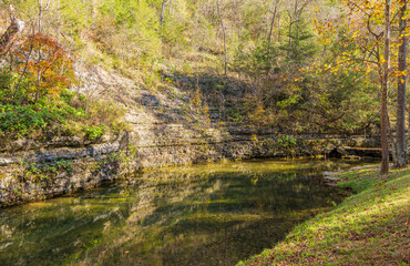 Sunny view of the beautiful autumn landscape in Dogwood Canyon Nature Park
