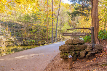 Sunny view of the beautiful autumn landscape in Dogwood Canyon Nature Park