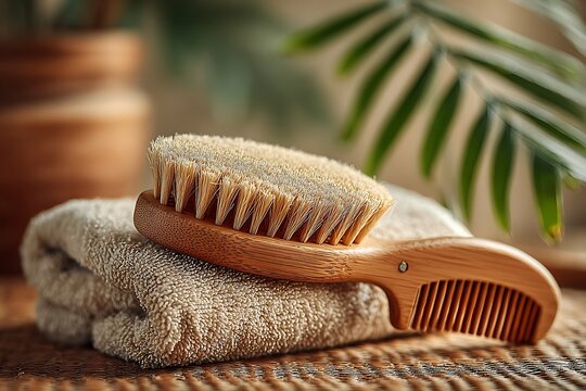 Wooden bamboo brush with comb for daily use high resolution picture