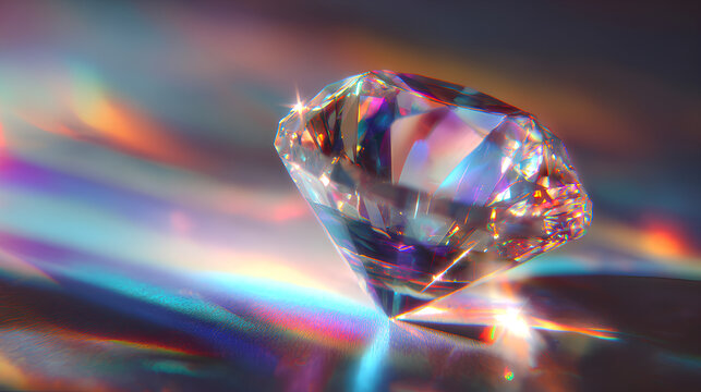 crystal diamond with rainbow prism light, optical bokeh, glass spectrum overlay, sparkle effect, rainbow glow