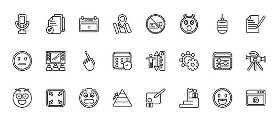 24 set of outline web user interface icons such as make, cloud with connection, recycable, curvy road warning, cloud upload vector thin icons for report, presentation, diagram, web design, mobile