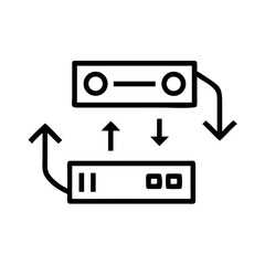 An illustrative graphic shows two server with up and down arrows, symbol of data transfer or exchange. This versatile image suits various technical concepts.