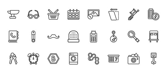 24 set of outline web tools and utensils icons such as optical, edit picture, perdible pin, magnifier, top load washer vector thin icons for report, presentation, diagram, web design, mobile app