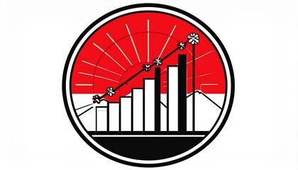 Financial Growth Illustration Rising Chart and Market Analysis within a Circular Emblem