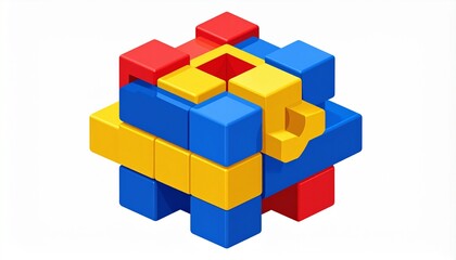 Fototapeta premium Isometric Puzzle Cube Illustration A Colorful 3D Render of Interlocking Geometric Shapes