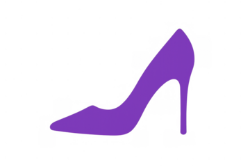 Purple stiletto high heel shoe icon representing fashion, elegance, and femininity, on transparent background