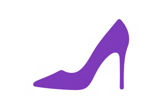 Purple stiletto high heel shoe icon representing fashion, elegance, and femininity, on transparent background
